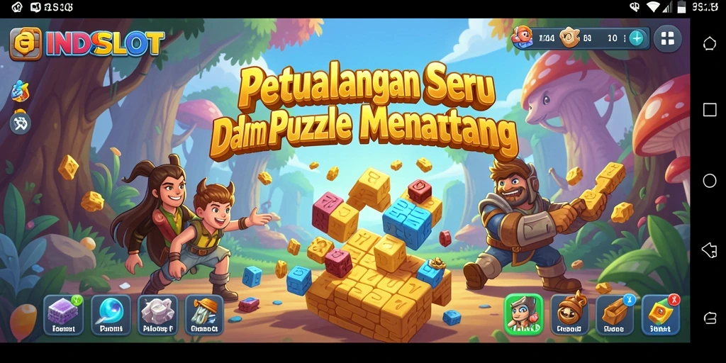 Screenshot gameplay INDSLOT menampilkan tantangan Puzzle yang menarik dan berwarna.