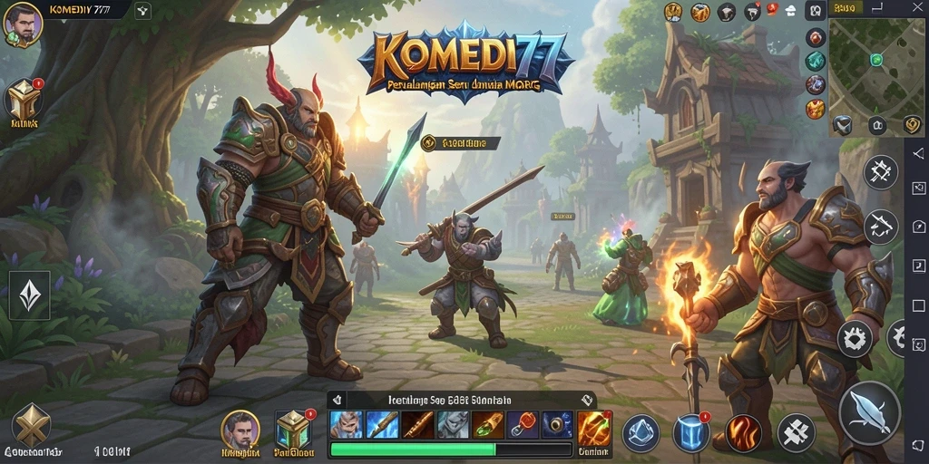 Screenshot dari gameplay KOMEDI77 yang menampilkan pertempuran epik dalam dunia MMORPG.