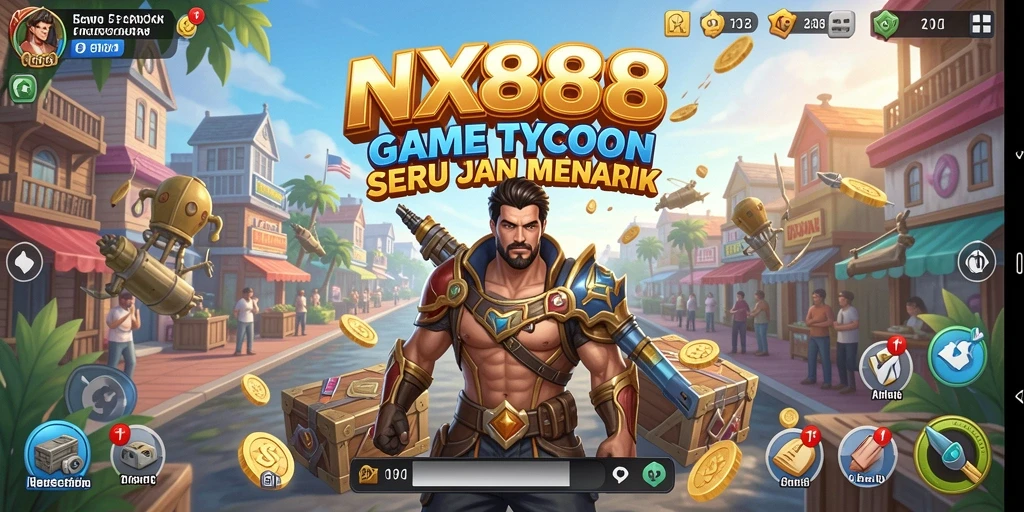 Screenshot gameplay NX888 menampilkan suasana bisnis yang dinamis dan inovatif.