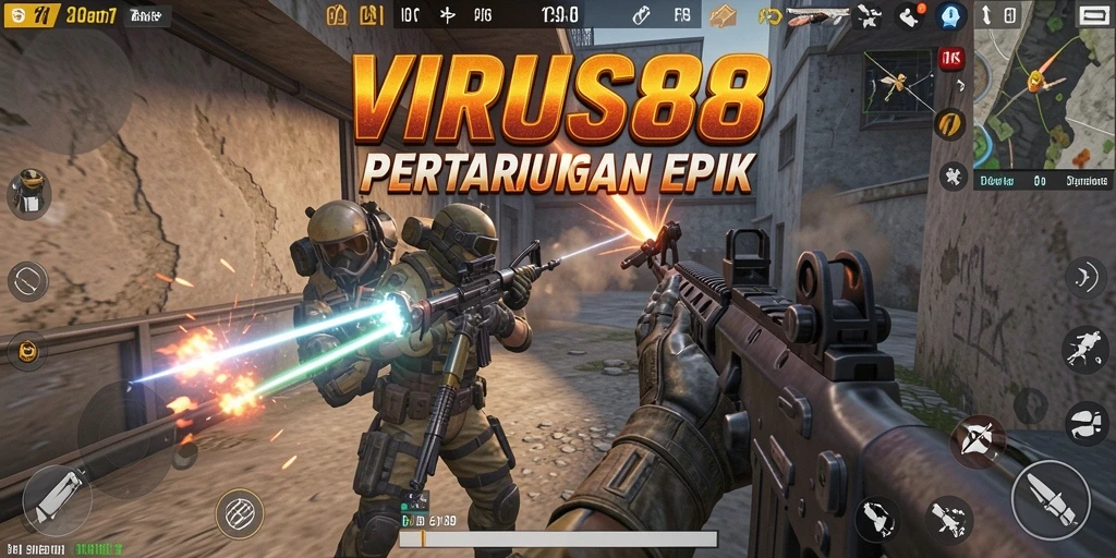 Gameplay seru dengan aksi tembak-menembak di <strong>VIRUS88</strong>.