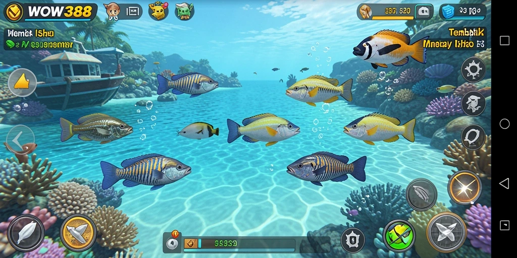 Screenshot gameplay WOW388 dengan aksi tembak ikan yang seru.